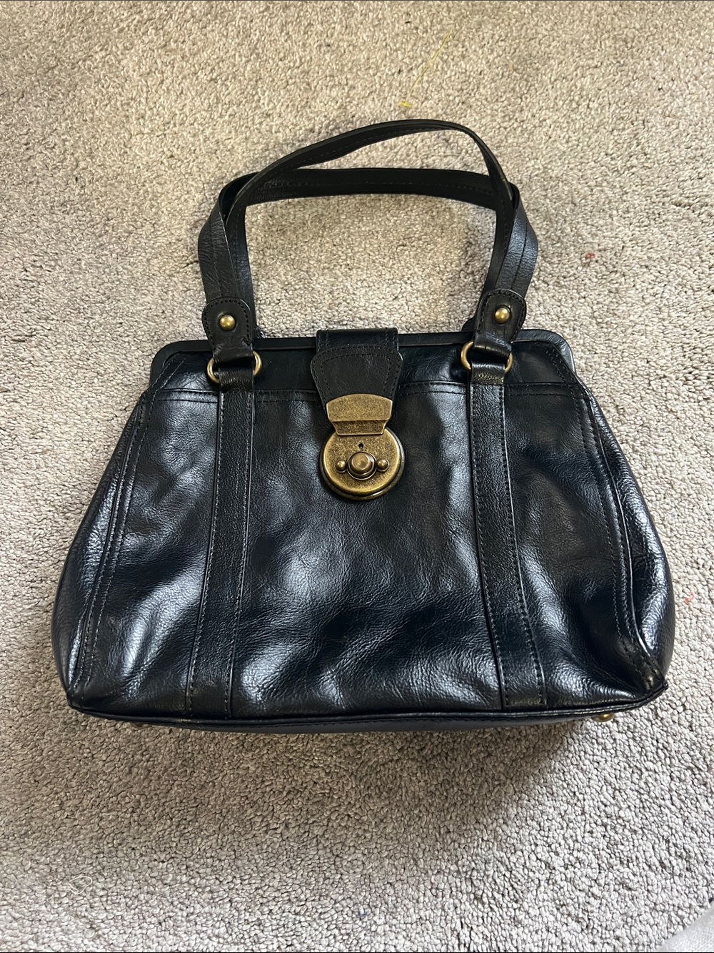 Black Genuine Leather Doctor Bag Satchel Brass Hardware Vintage Style
